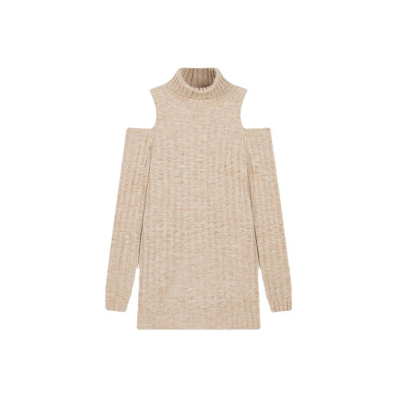 肩開き　ニットワンピース　タートルネック　mry000413
