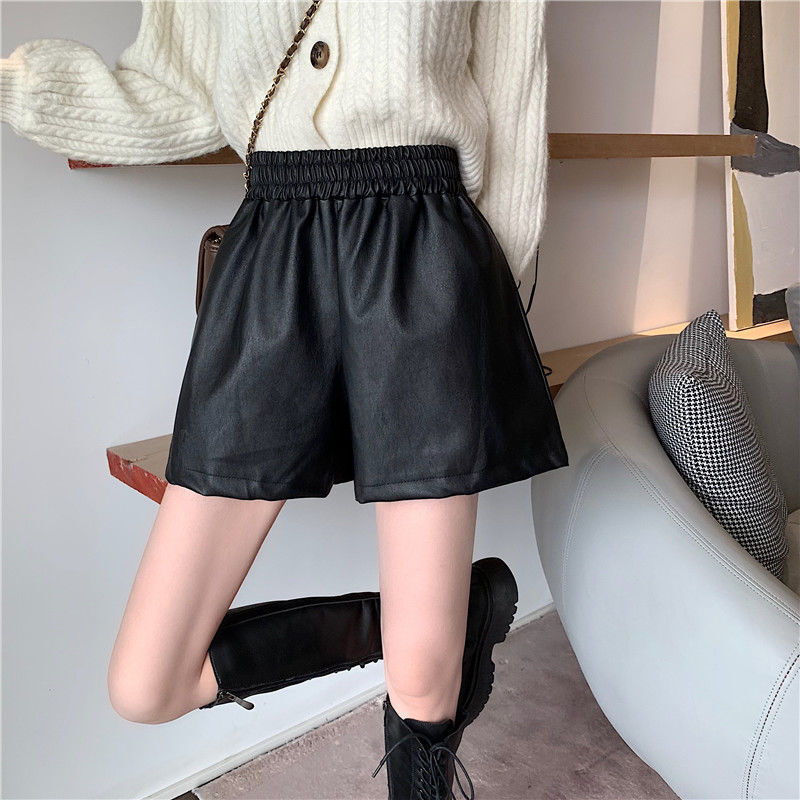 フェイクレザー　ハイウエスト　ショートパンツ　mry000026