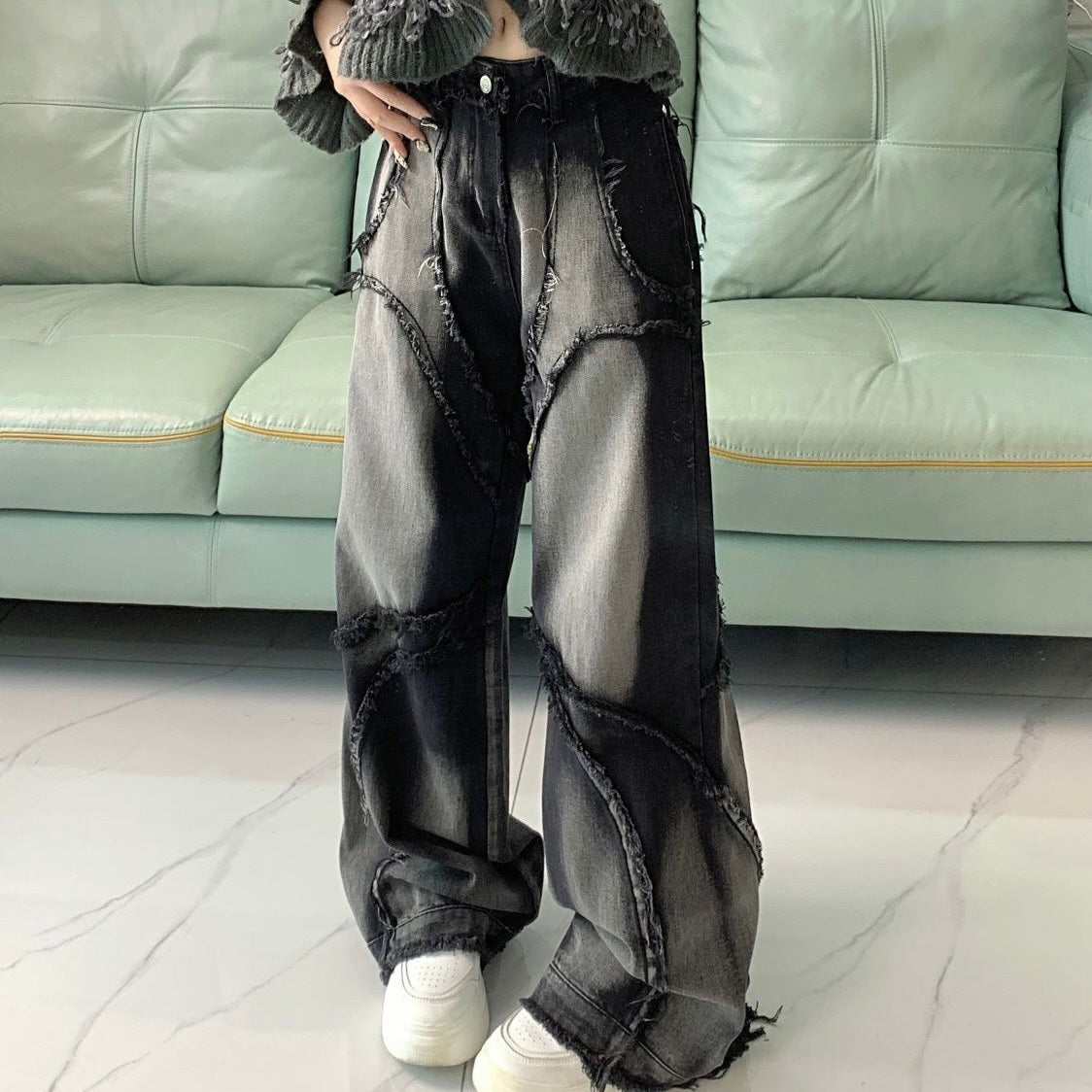 【人気再入荷】フリンジデザインウォッシュデニム mry001209