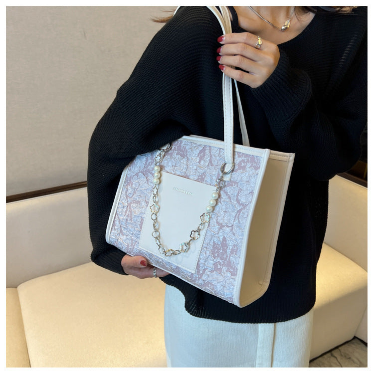 【送料無料】4色展開 パールチャーム付きトートバッグ　mry000615