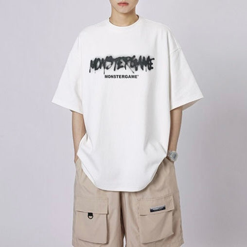 【送料無料】２カラー展開 2023SS オーバーサイズ インク風 ブランド ロゴ プリント 半袖 Tシャツ ユニセックス 韓国ストリート 韓国カジュアル　mry000844