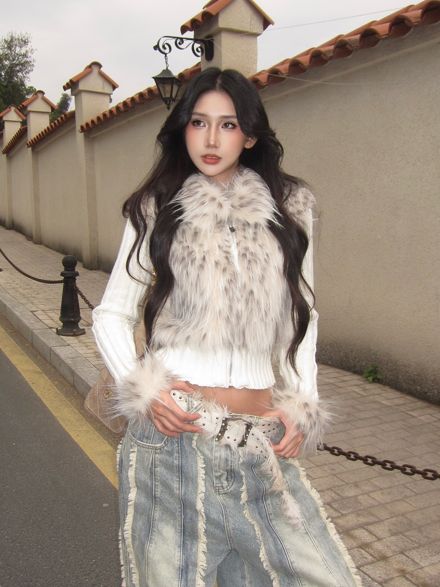 Faux Fur Panel Knit Jacket mry002108