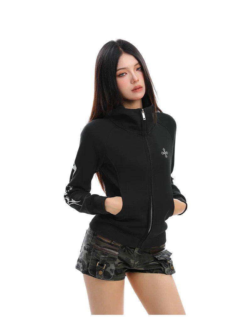 【評価★4.8以上／Top】Cross Embroidered Zip Sweat Jacket mry001933