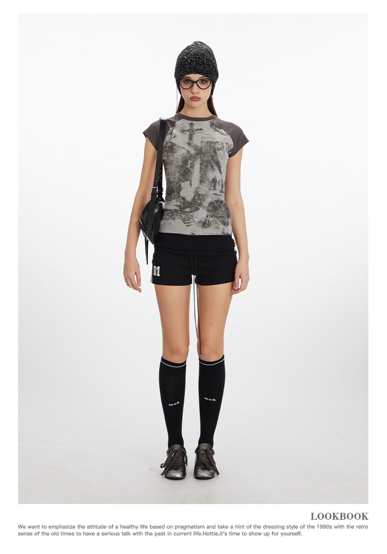 【2color】Distressed Cross Graphic Fitted T-Shirt mry001714
