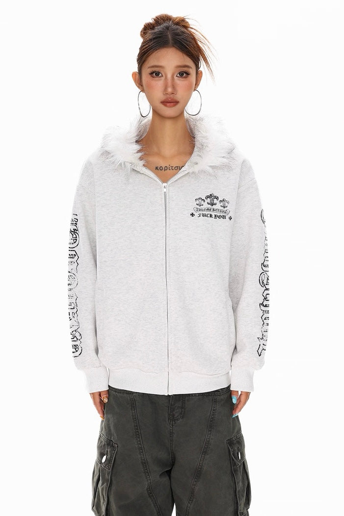 Fur Hood Gothic Zip Hoodie Jacket mry002246