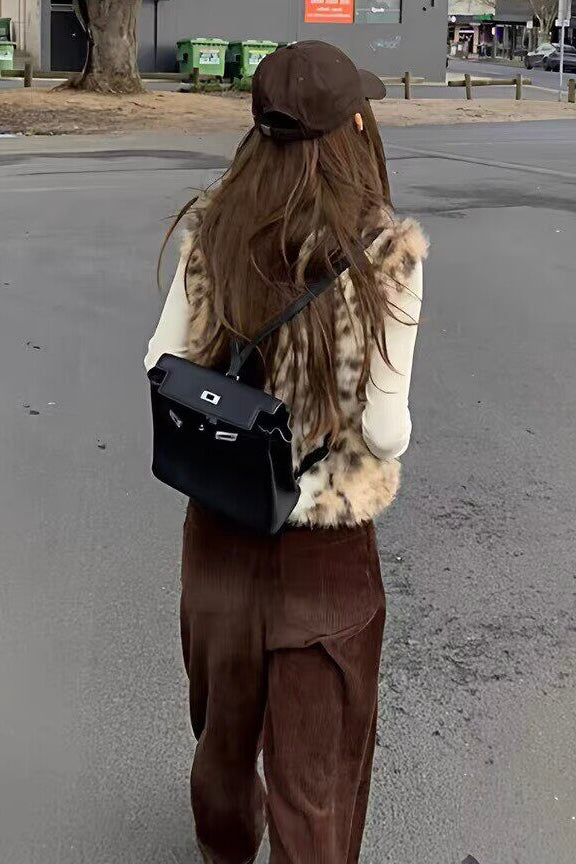 Leopard Faux Fur Zip Vest mry002217