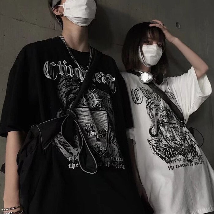 2カラー展開 2023SS ダーク ストリート オールマッチ 半袖 Tシャツ 韓国カジュアル 韓国ストリート　mry000862