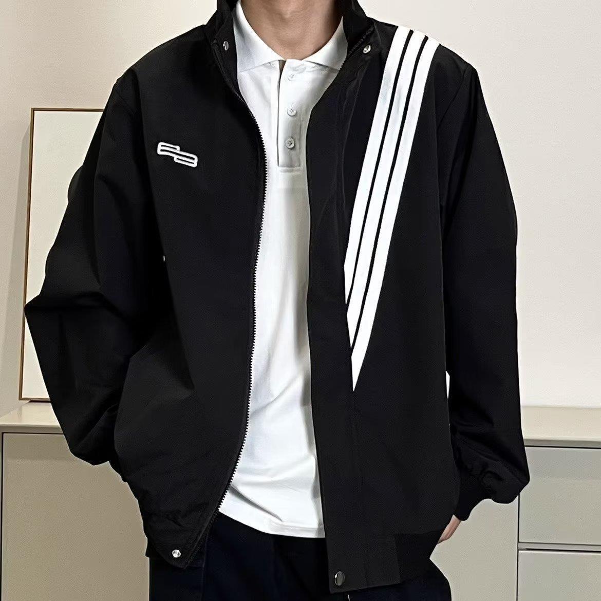 スタンドカラー スリーストライプライン モノトーン ユニセックス 春 冬 韓国カジュアル 韓国ストリート　mry000961