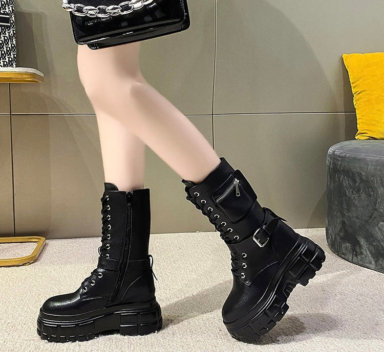 【2color】Utility Pocket Platform Combat Boots mry001670