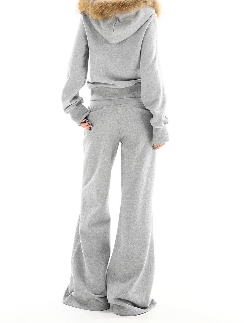 【Set-Up】Fur Hood Zip-Up & Wide-Leg Sweatpants Set-Up mry001892