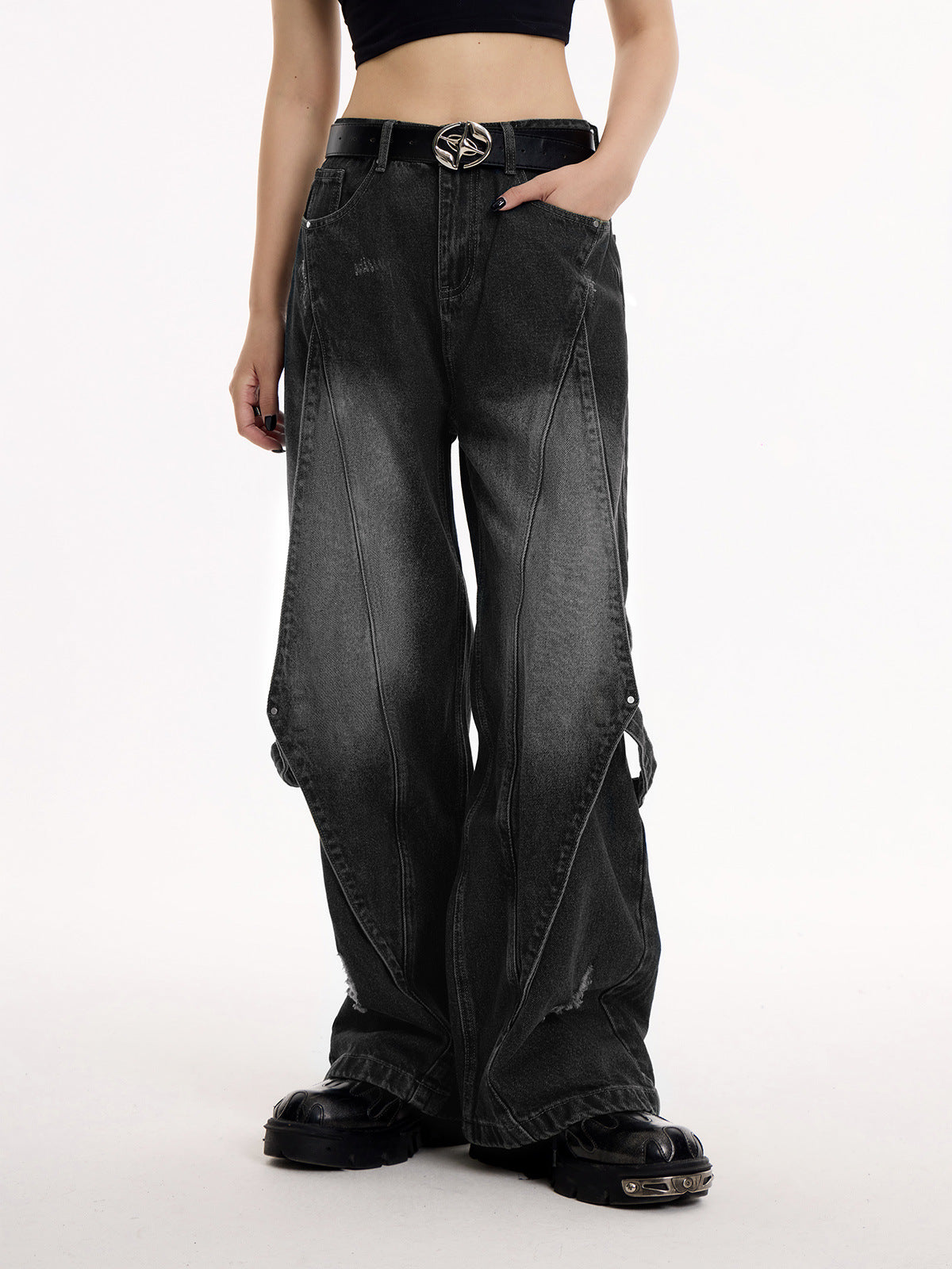 Vintage Washed Wide Denim Pants mry001611