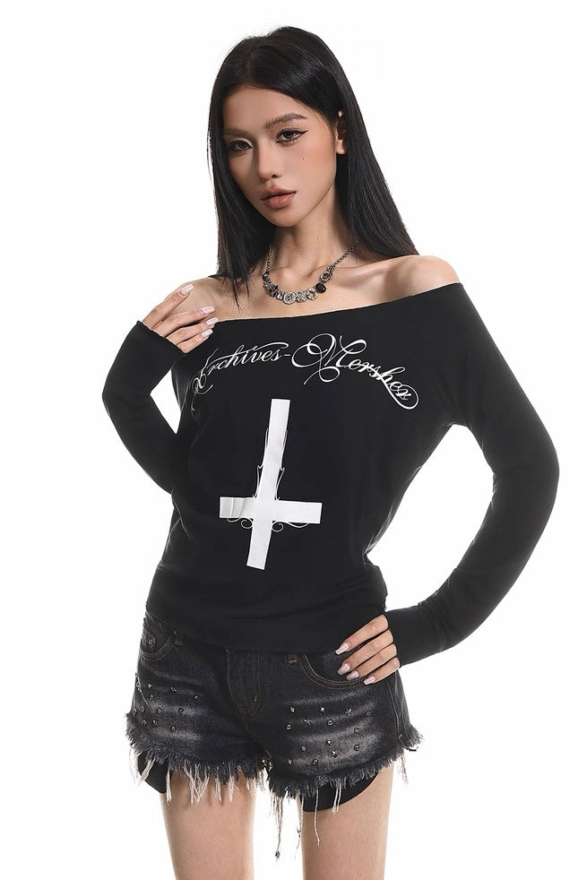 【トップス／2color】クロスプリントオフショルトップス mry002305