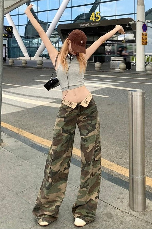 Low-rise camo cargo pants mry002172