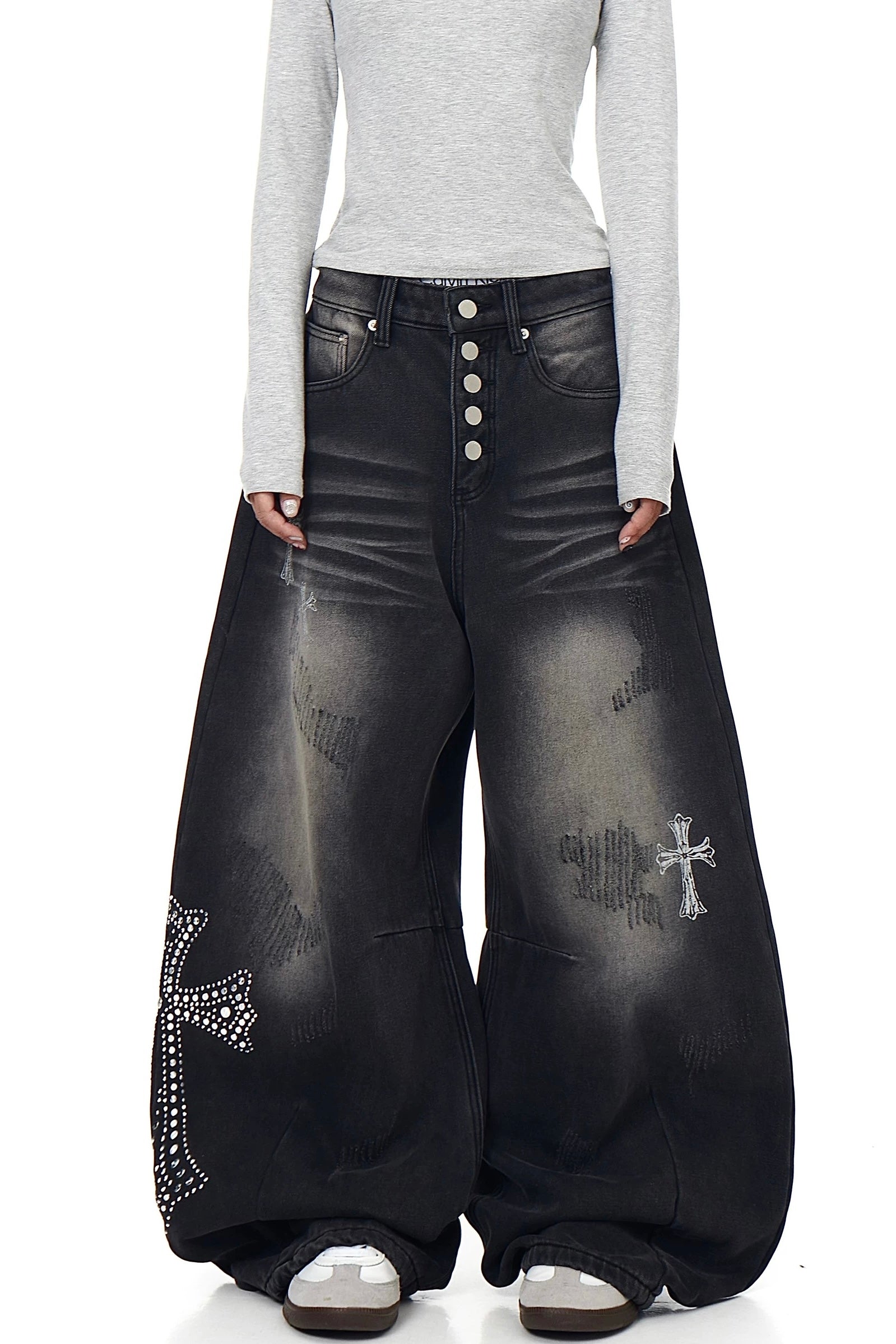 【ボトムス】スタッズクロスワイドデニム mry002368