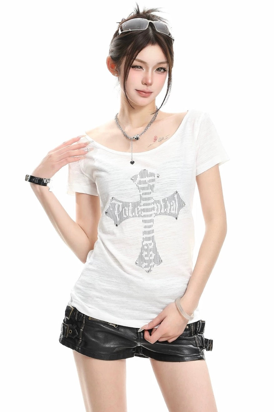 【トップス】クロスロゴTシャツ mry002376