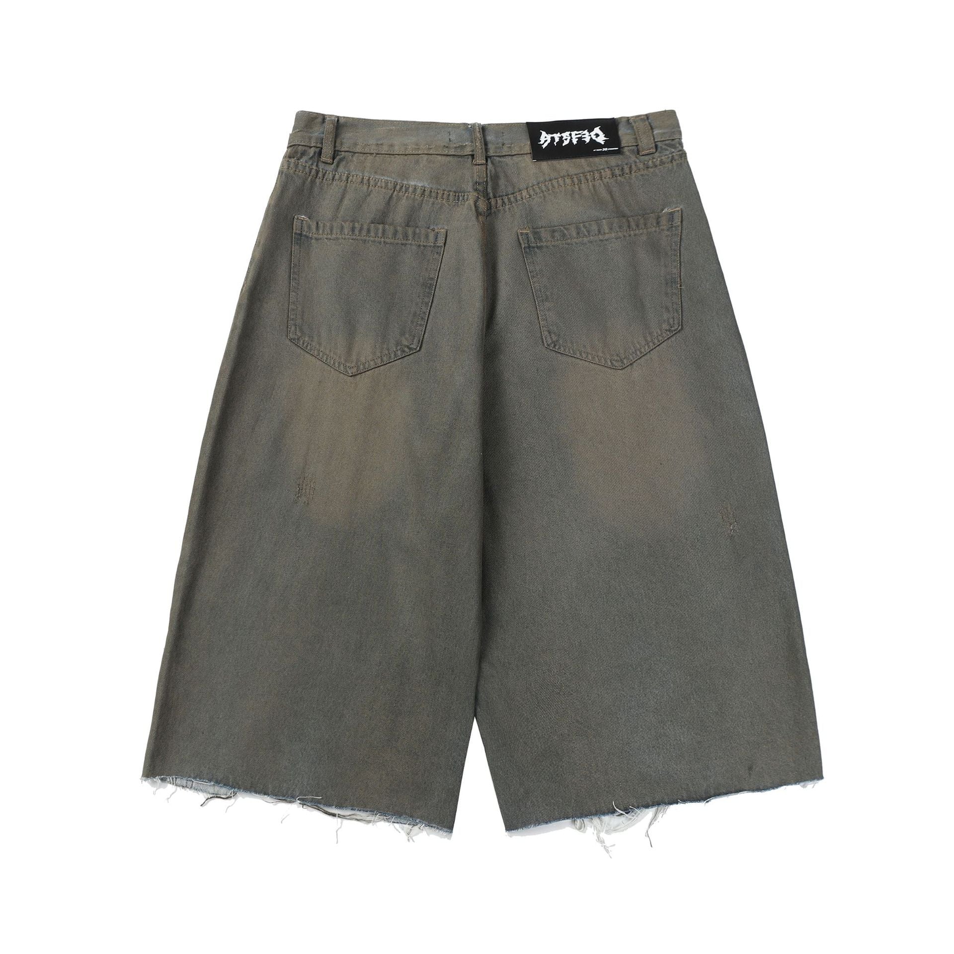 Triple Stripe Distressed Wide Denim Shorts mry001692