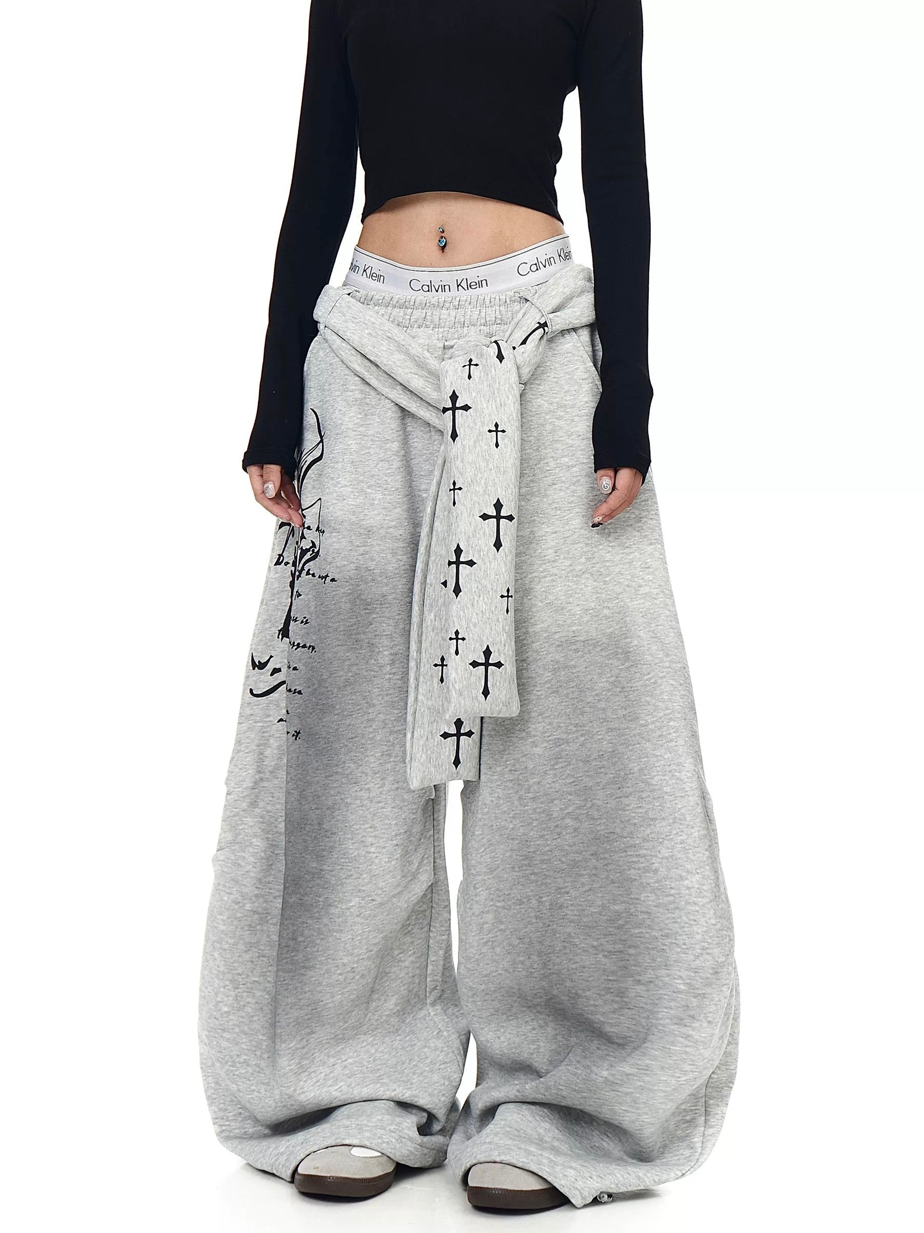 Cross Wrap Wide Sweat Pants mry002146
