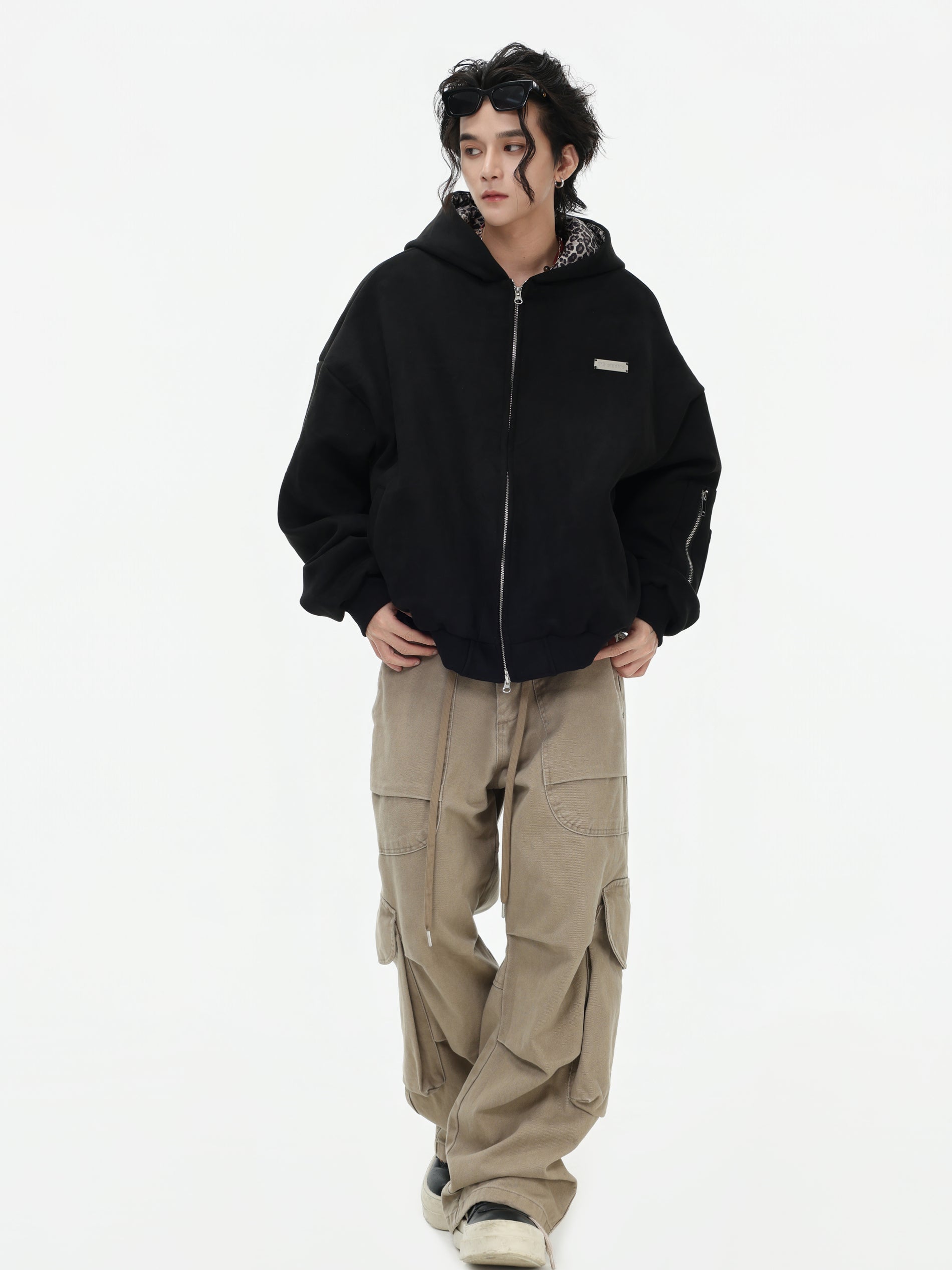【評価★4.8以上／高品質】Leopard Lined Oversized Zip Hoodie Jacket mry001903
