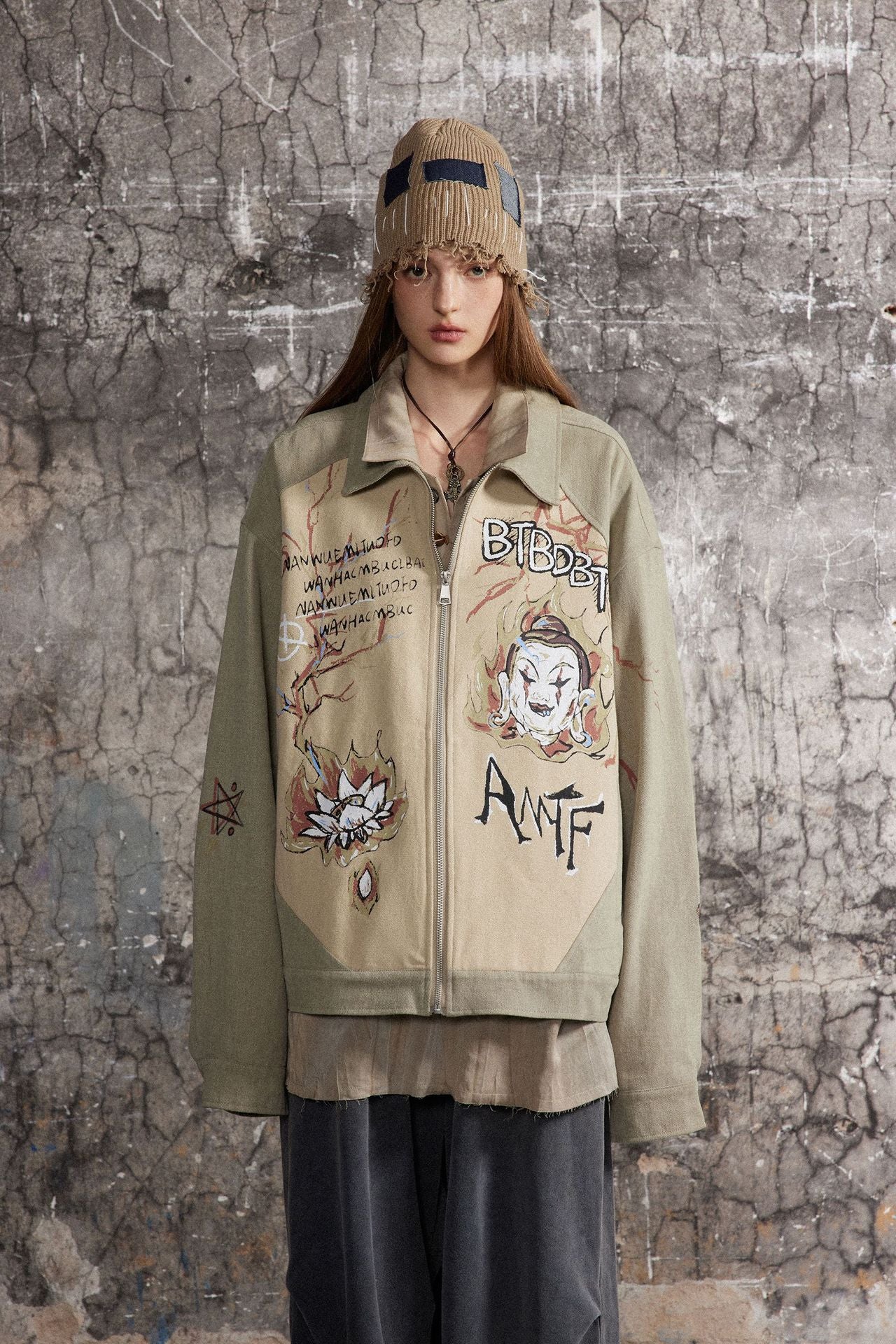 Graphic Print Zip Jacket mry001788
