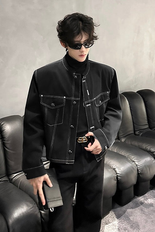 Contrast Stitch Denim Jacket mry002207