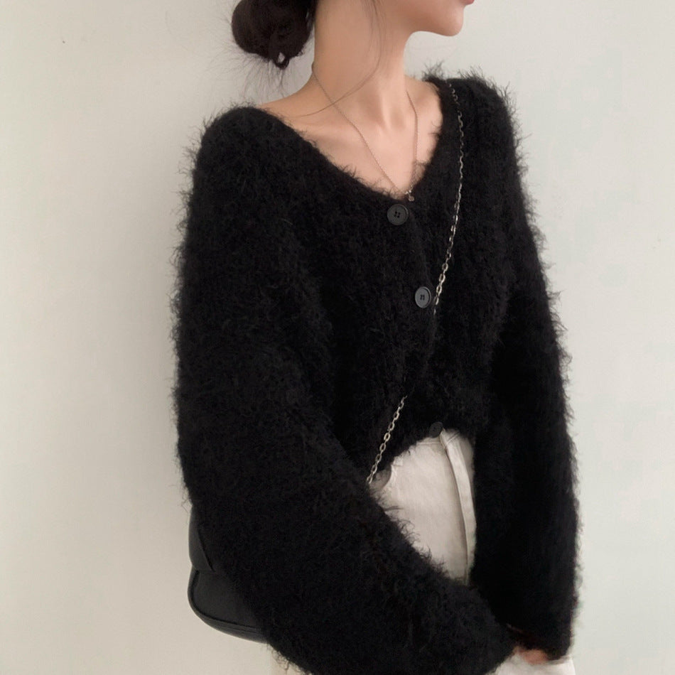 【Plaisir】3カラー展開 フェザーニットカーディガン mry001499