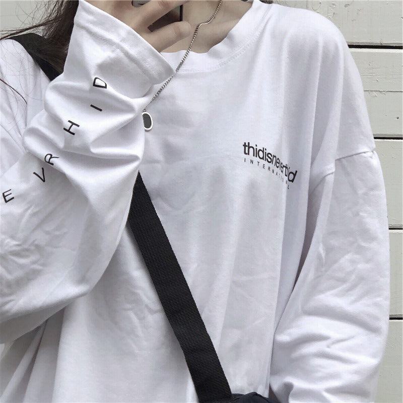 【送料無料】ロングTシャツ 英字デザイン シンプルロゴ 2023春トレンド 韓国カジュアル 　mry000608