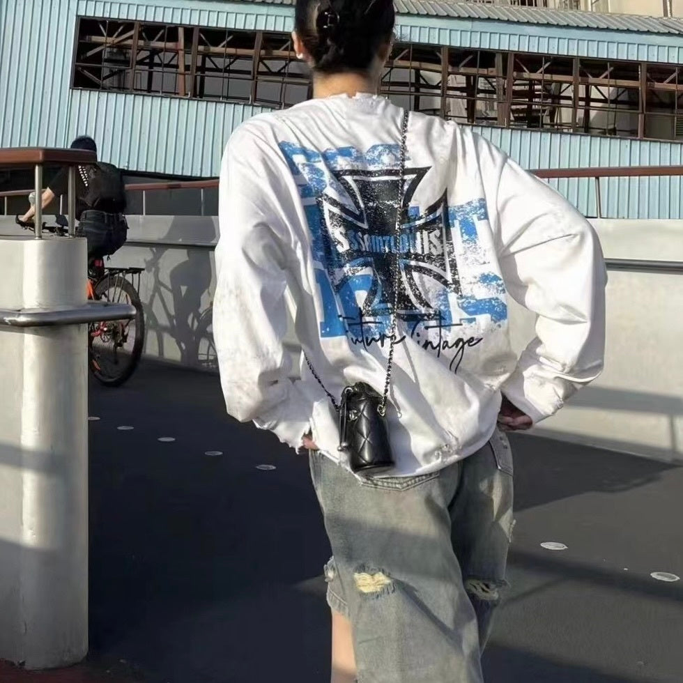 【2color/Hot Item】Cross Motif Long T-Shirt mry001466