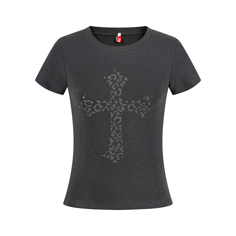 【トップス】レオパードクロスグラフィックTシャツ mry002366