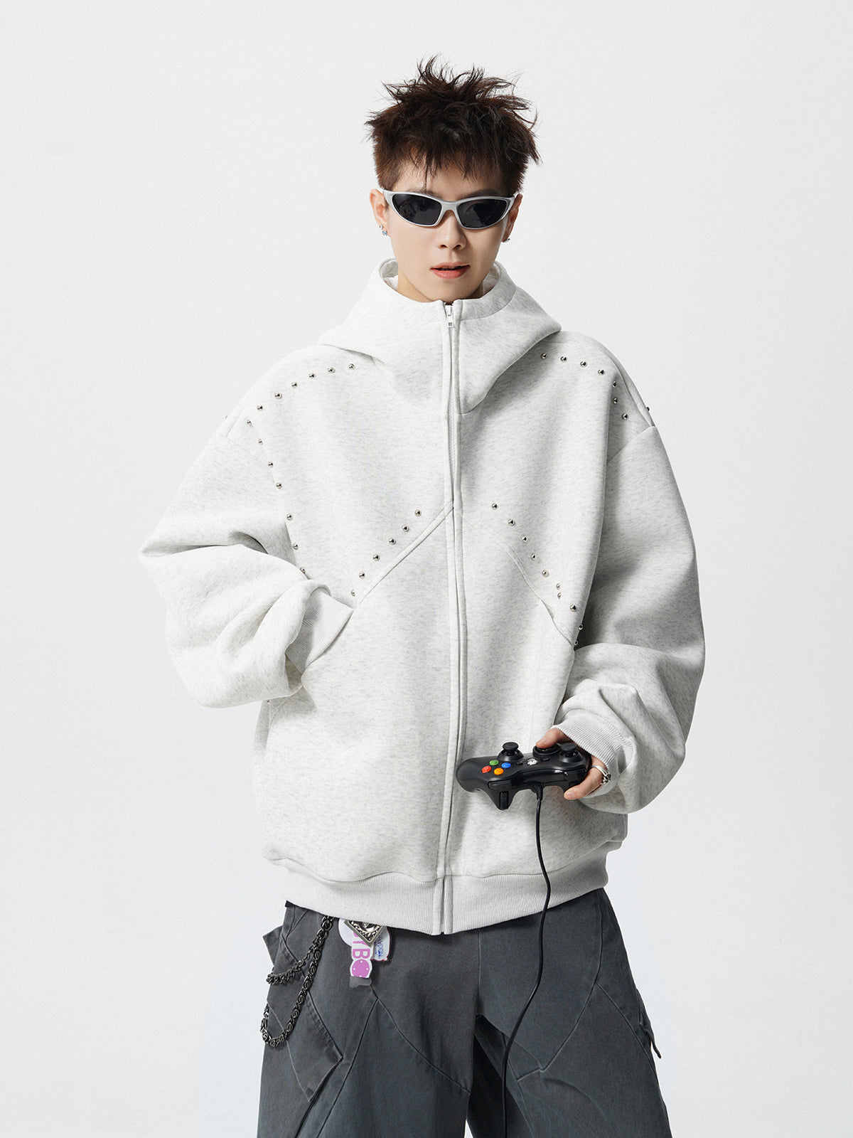 【評価★4.8以上／3color】Studded Oversized Zip Hoodie mry001897