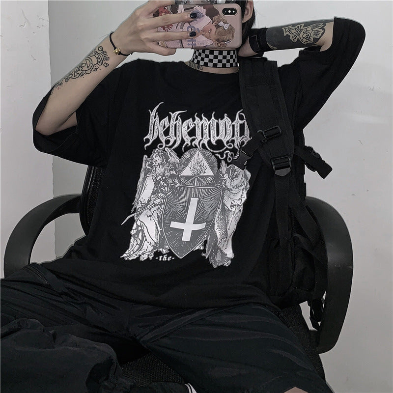 2023SS 韓スト ブラック 半袖 Tシャツ クロスデザイン 韓国ストリート 韓国モード   mry000853