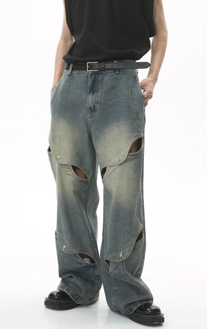Cutout Chaos Wide-Leg Denim Pants mry001672
