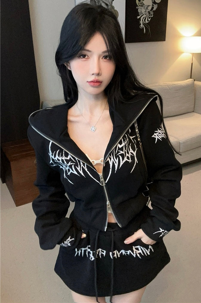 【Set-Up】Cropped Zip-Up Top & Skirt Set mry002183