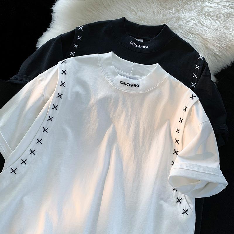【送料無料】２カラー展開 2023SS バイカラー エンポリオ スケッチ デザイン 半袖 Tシャツ 韓国ストリート 韓国カジュアル　mry000925