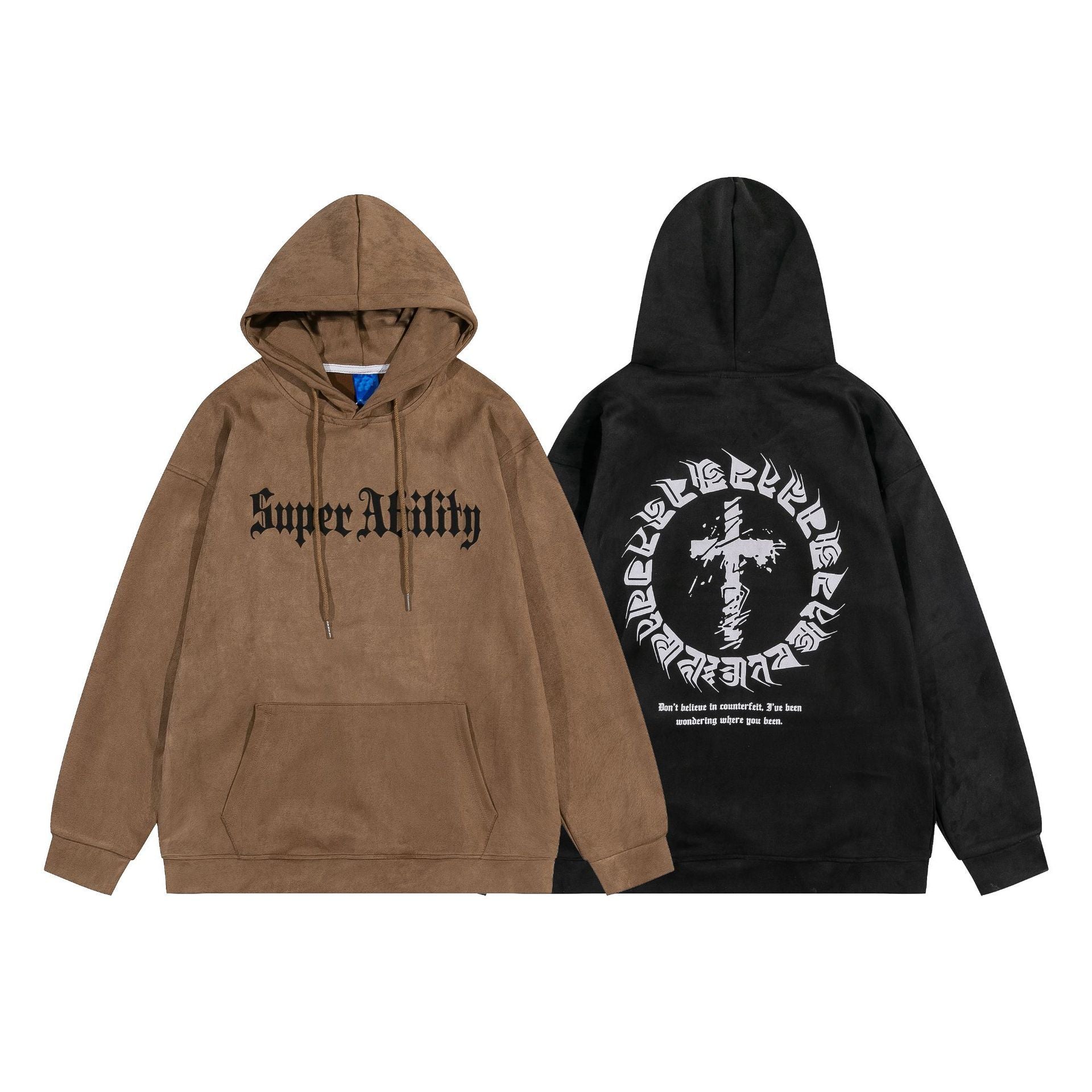 【大人気/2color】American Suede Print Hoodie  mry001001