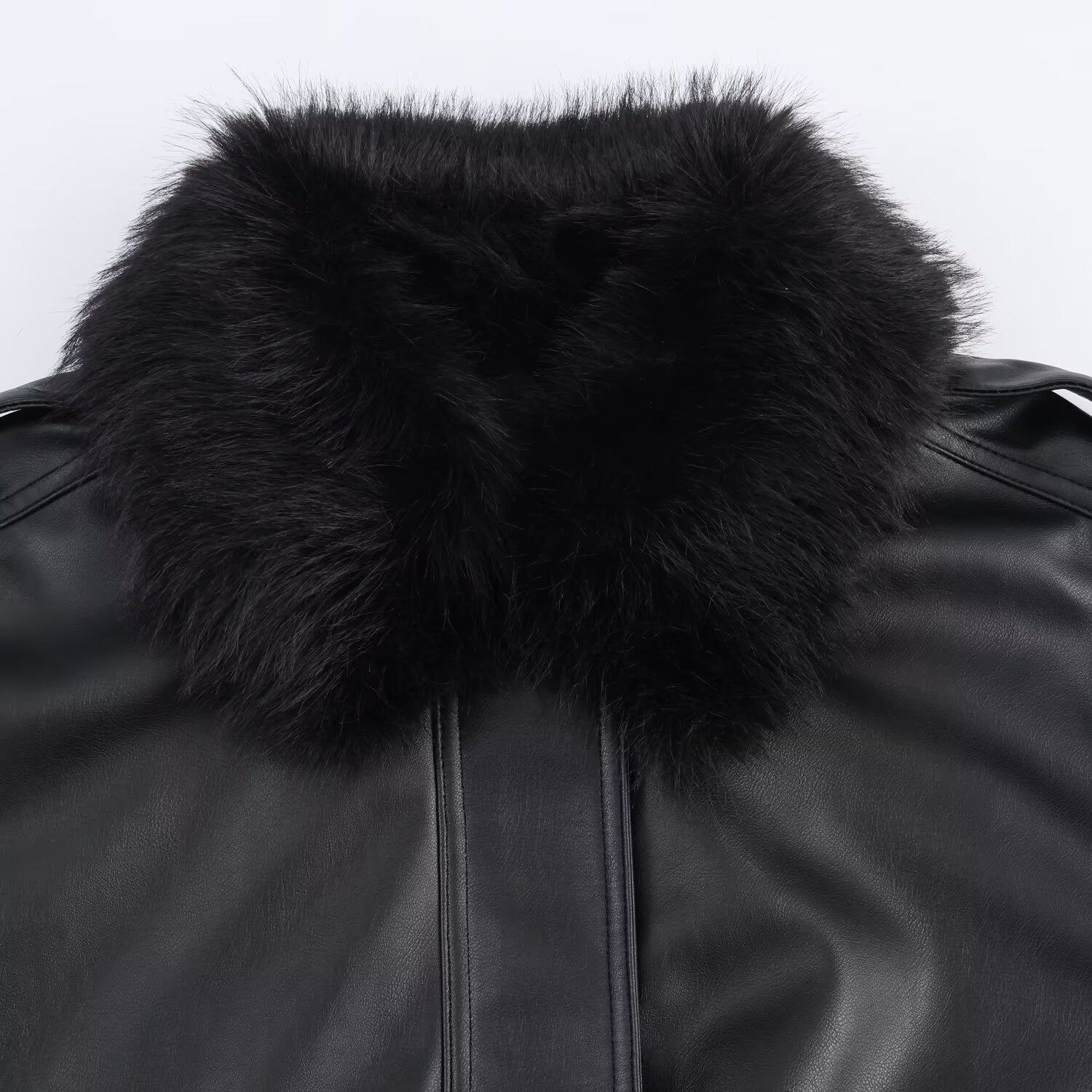 Fur Trimmed Leather Jacket mry002029