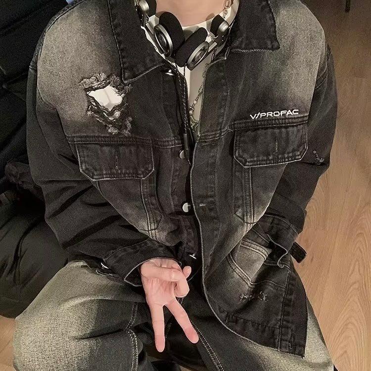 2カラー展開 アメリカン 韓国ストリート 韓国カジュアル ダメージ加工 ヴィンテージ デニムジャケット mry001370