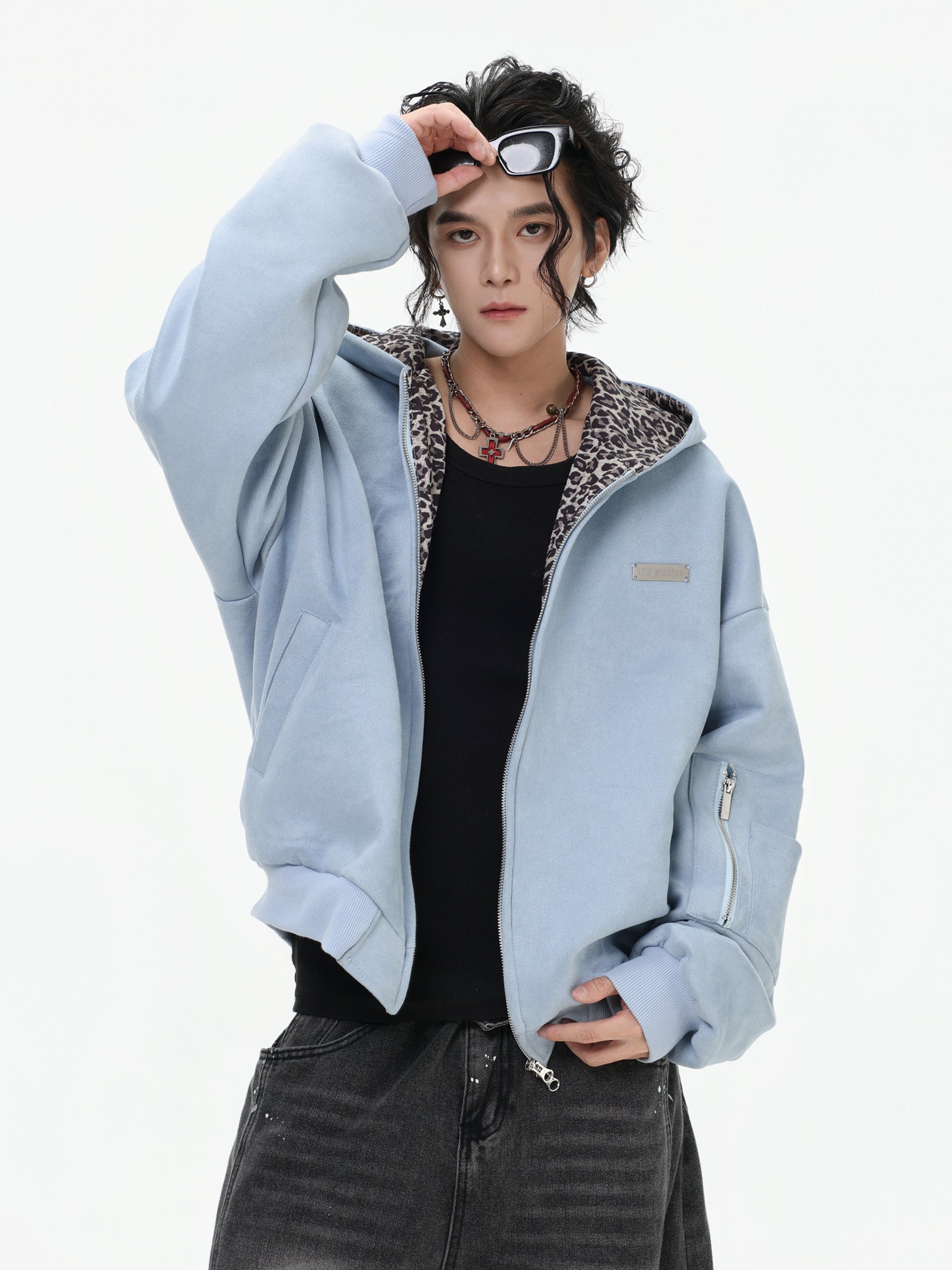 【評価★4.8以上／高品質】Leopard Lined Oversized Zip Hoodie Jacket mry001903