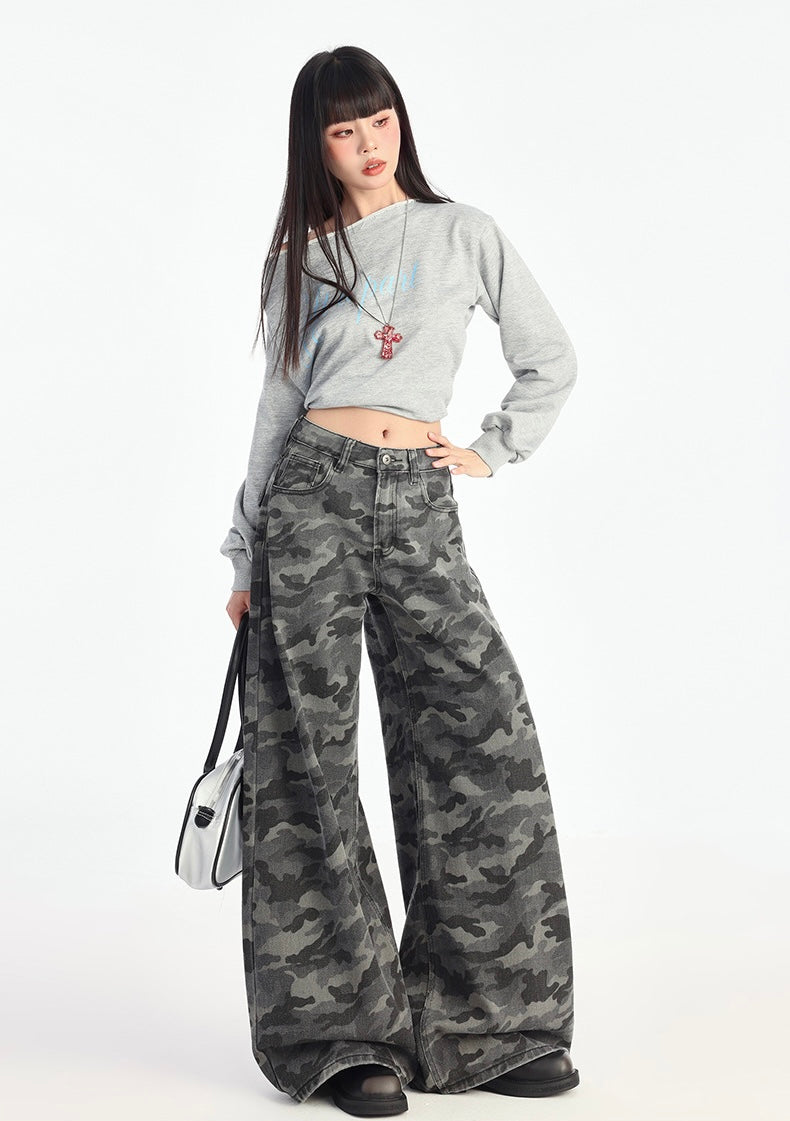Camo Wide-Leg Denim Pants mry001745