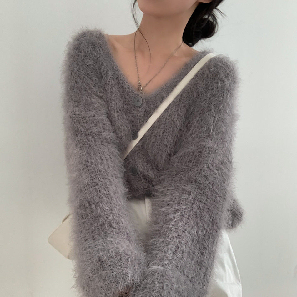 【Plaisir】3カラー展開 フェザーニットカーディガン mry001499