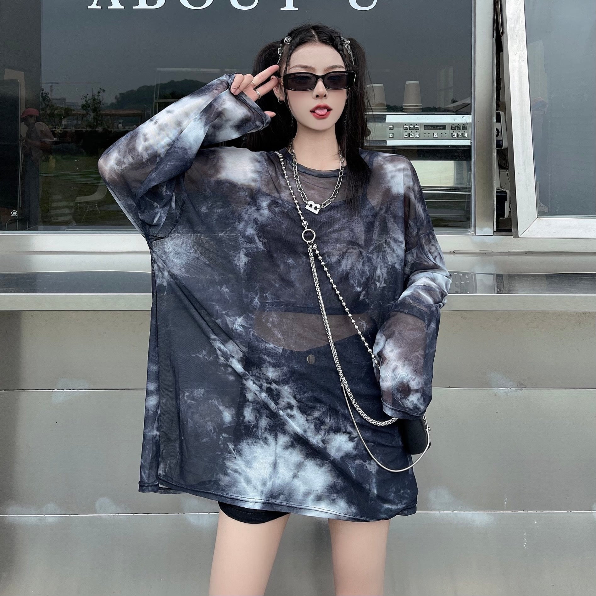 シアー　長袖Tシャツ　キャミソール付き　mry000288