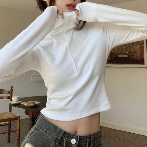 ハイネック　ショート丈Tシャツ　mry000478