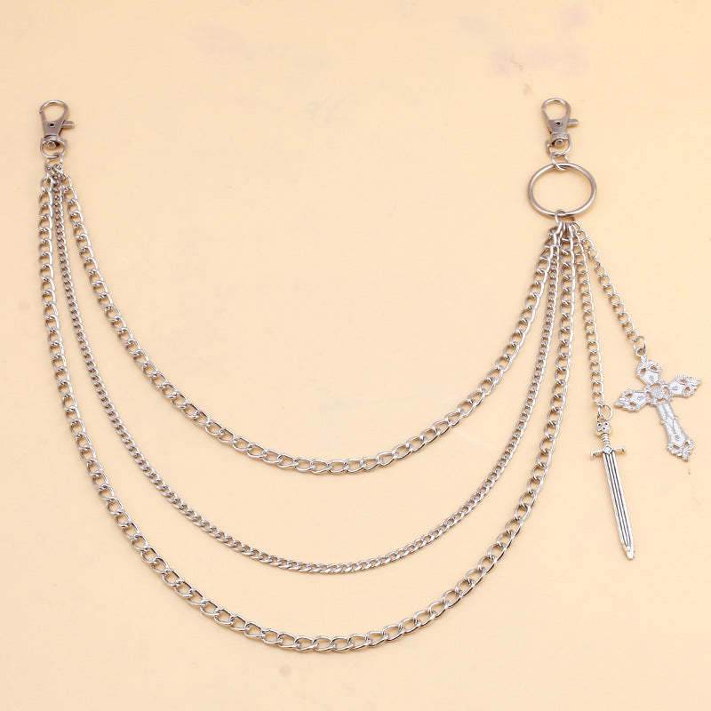 Cross Sword Layered Silver Wallet Chain mry001921
