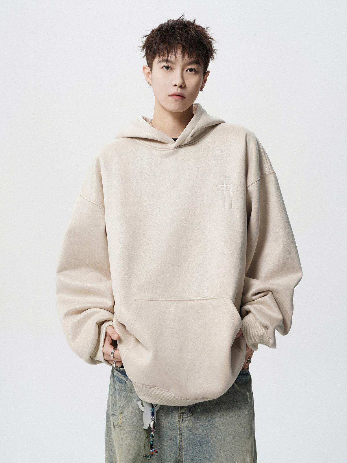 【評価★4.8以上／Tops】Minimal Cross Logo Oversized Hoodie mry001916