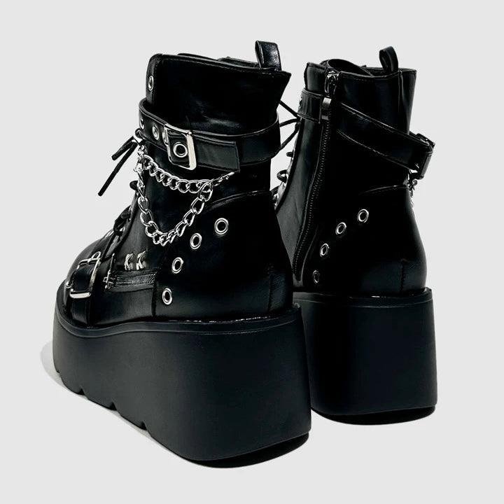 Chain Buckle Platform Combat Boots mry001977