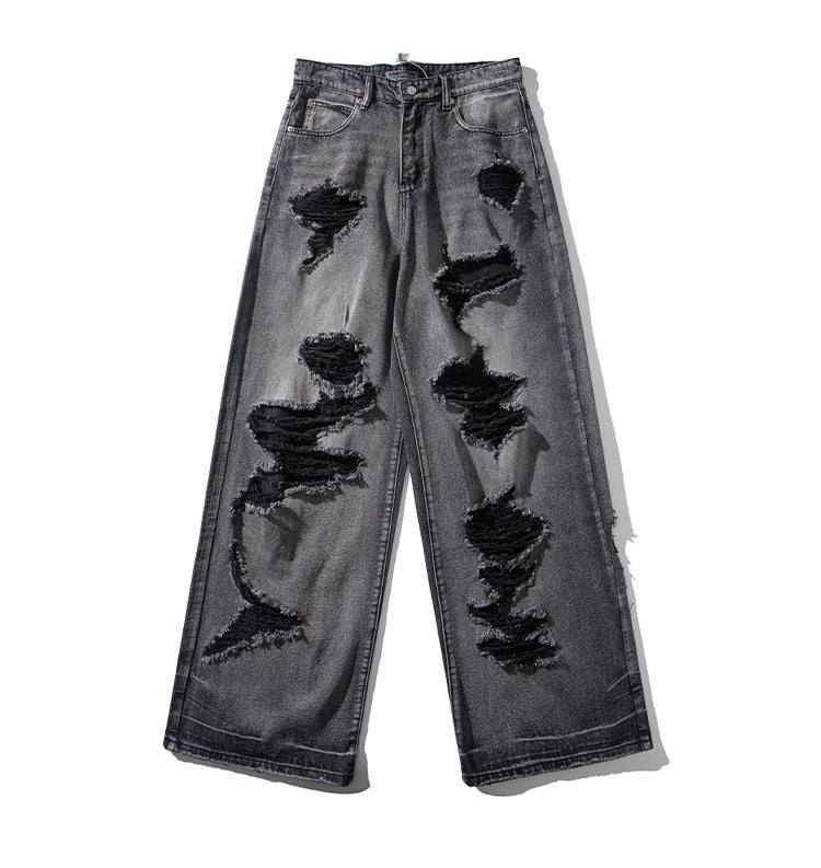 Extreme Distressed Wide-Leg Jeans mry001737