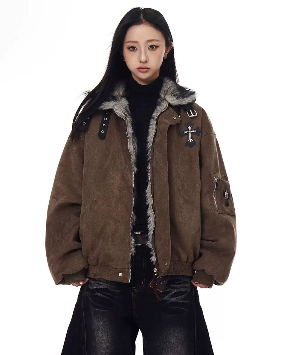 Cross Fur Bomber Jacket mry002017