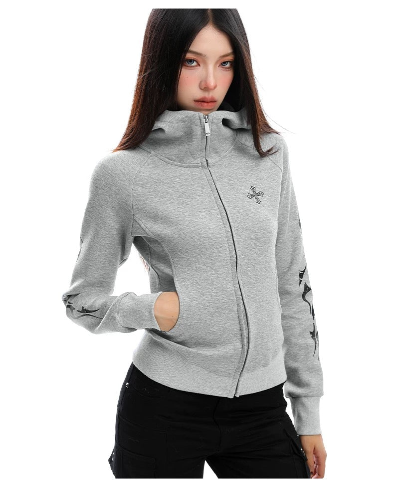 【評価★4.8以上／Top】Cross Embroidered Zip Sweat Jacket mry001933