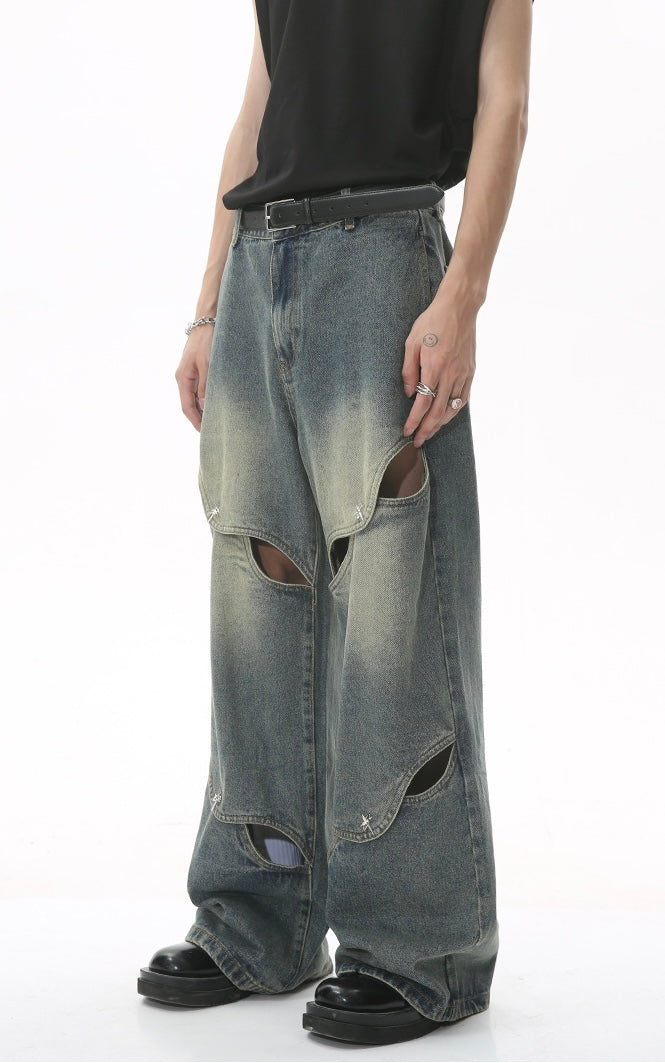 Cutout Chaos Wide-Leg Denim Pants mry001672