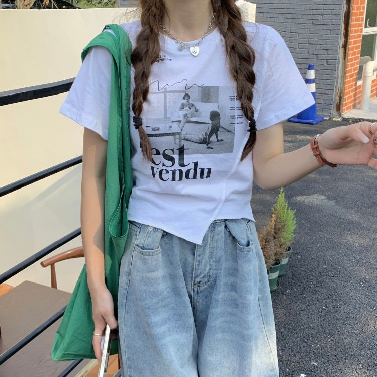 変形トップス　半袖　Tシャツ　mry000015