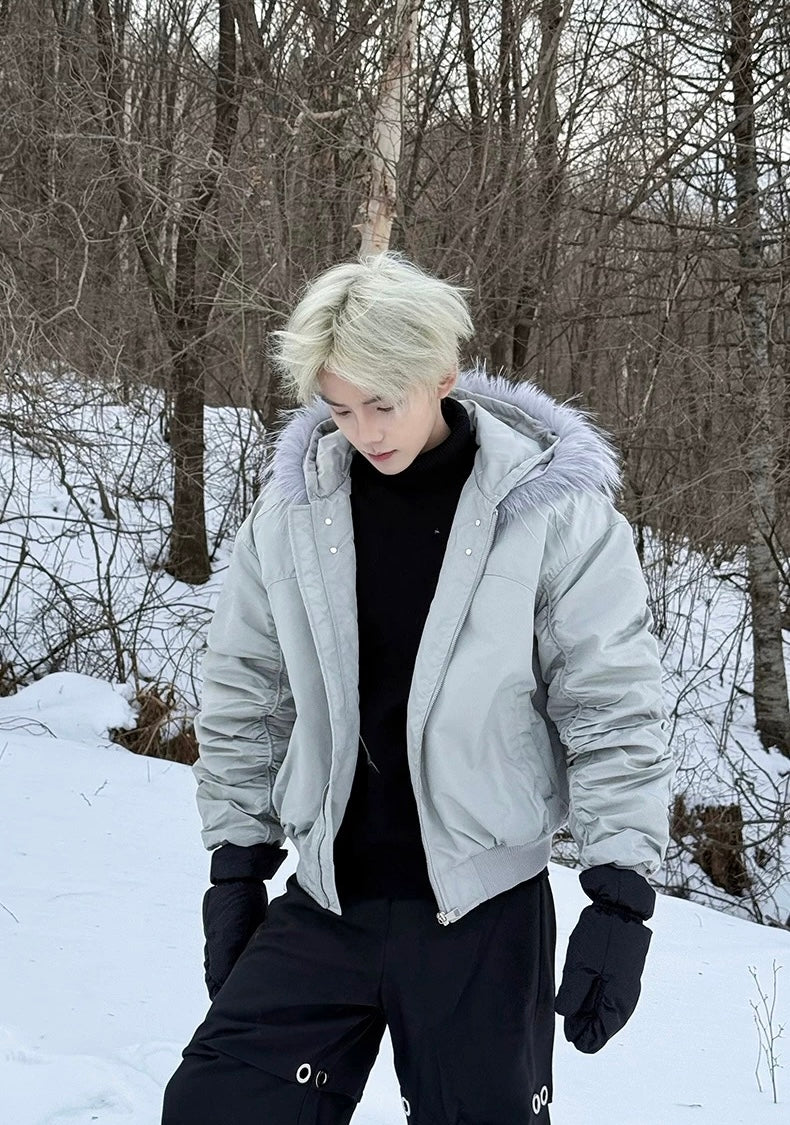 【高品質】Fur Hooded Bomber Jacket mry001984